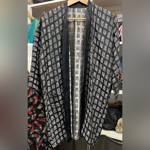 Jackets & Blazers - Kimono - Black and silver, handmade, one right side pocket in front, S, M or L